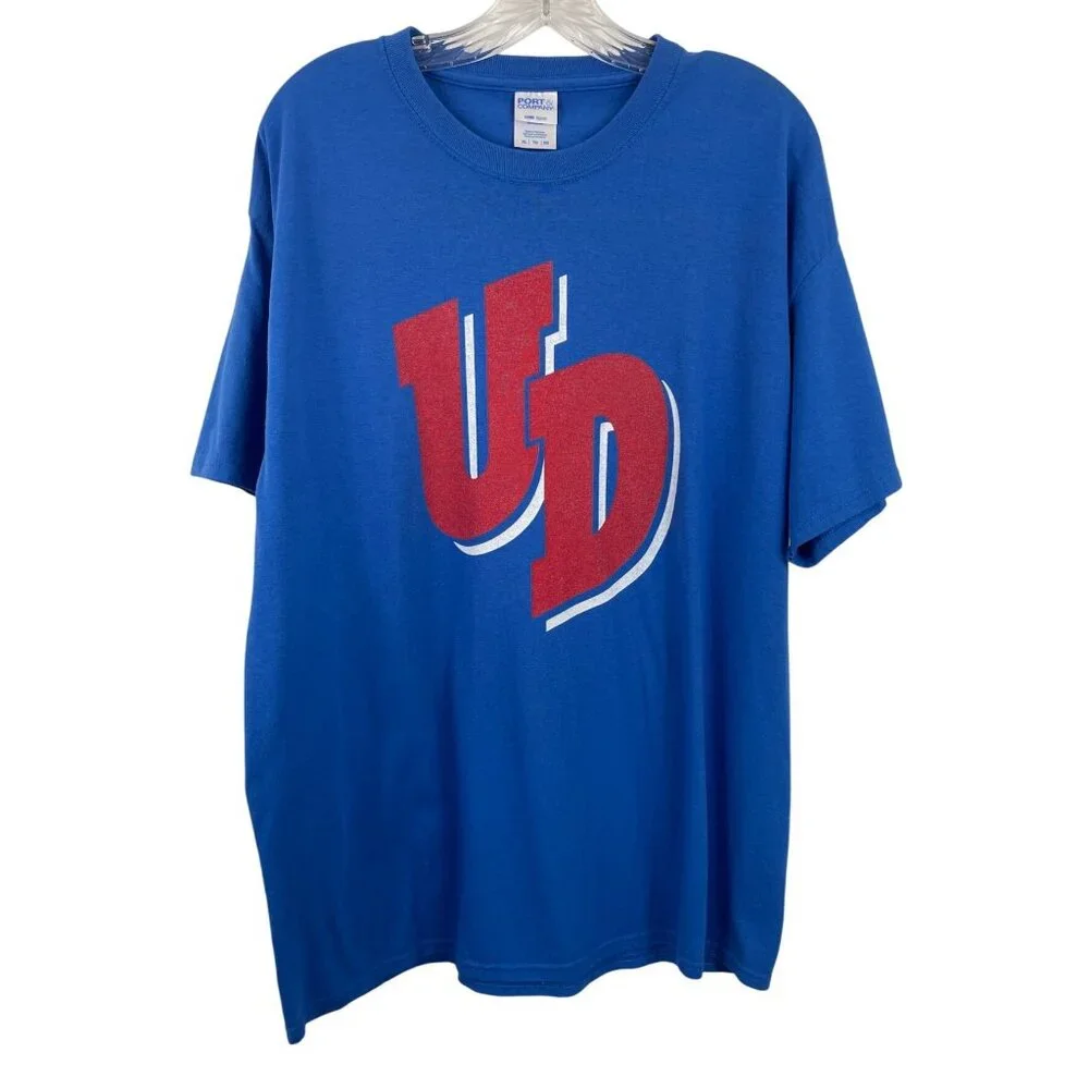 Vintage Logo University of Dayton UD Flyers Blue Graphic T-shirt Mens Size XL - Picture 1 of 7
